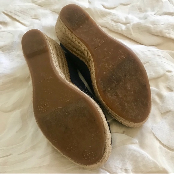 “SOLD” Tory Burch Navy Blue Espadrille Wedges - Picture 4 of 6